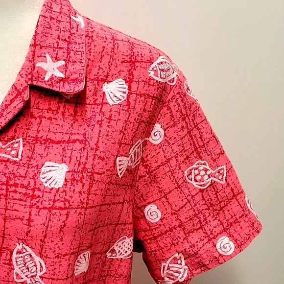 Dee California Blouse/Top Fish Seashells Starfish Button Front Collar Women's L - Picture 3 of 11